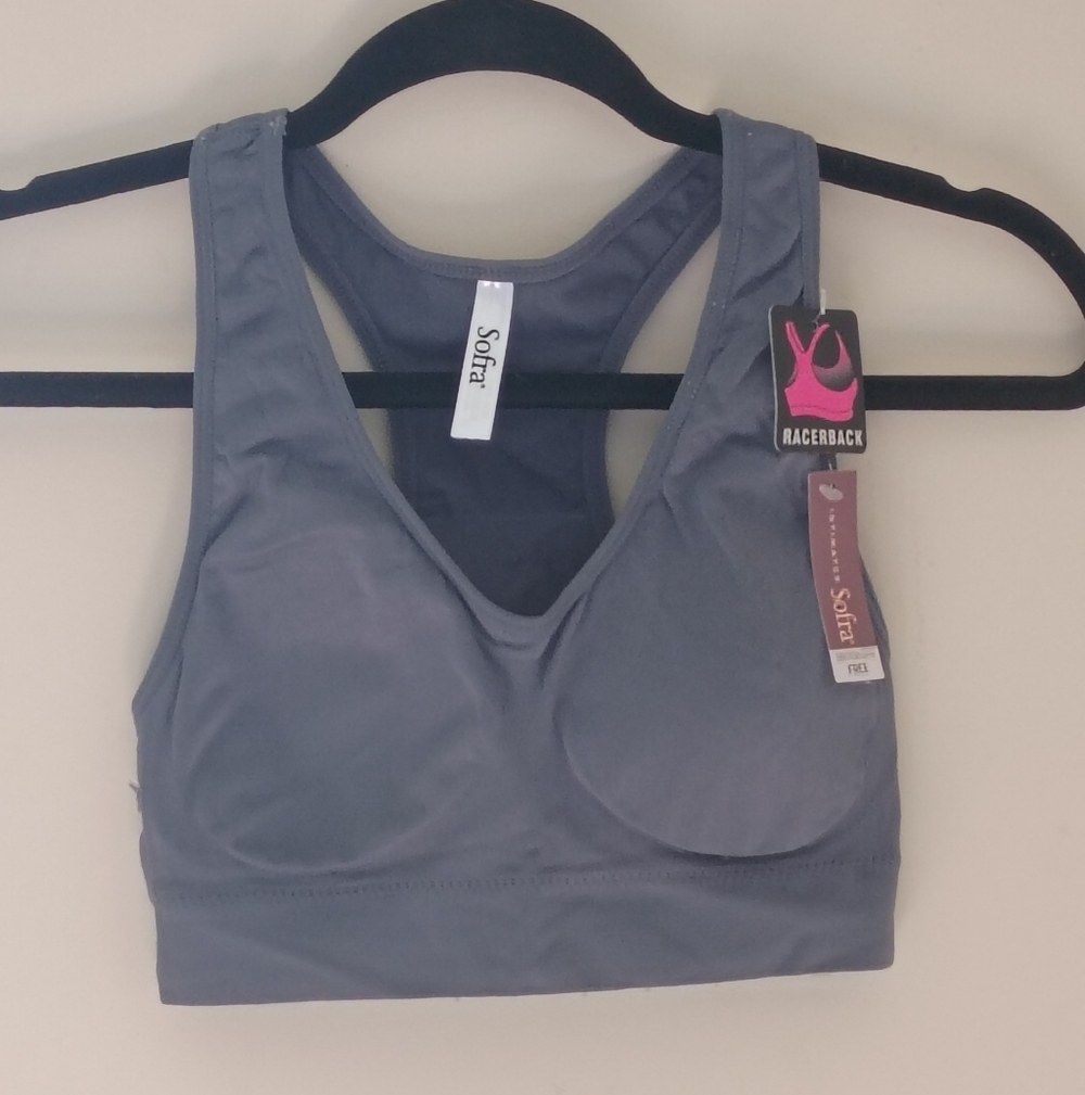 Sofra Women's Charcoal Racerback Sports Bra